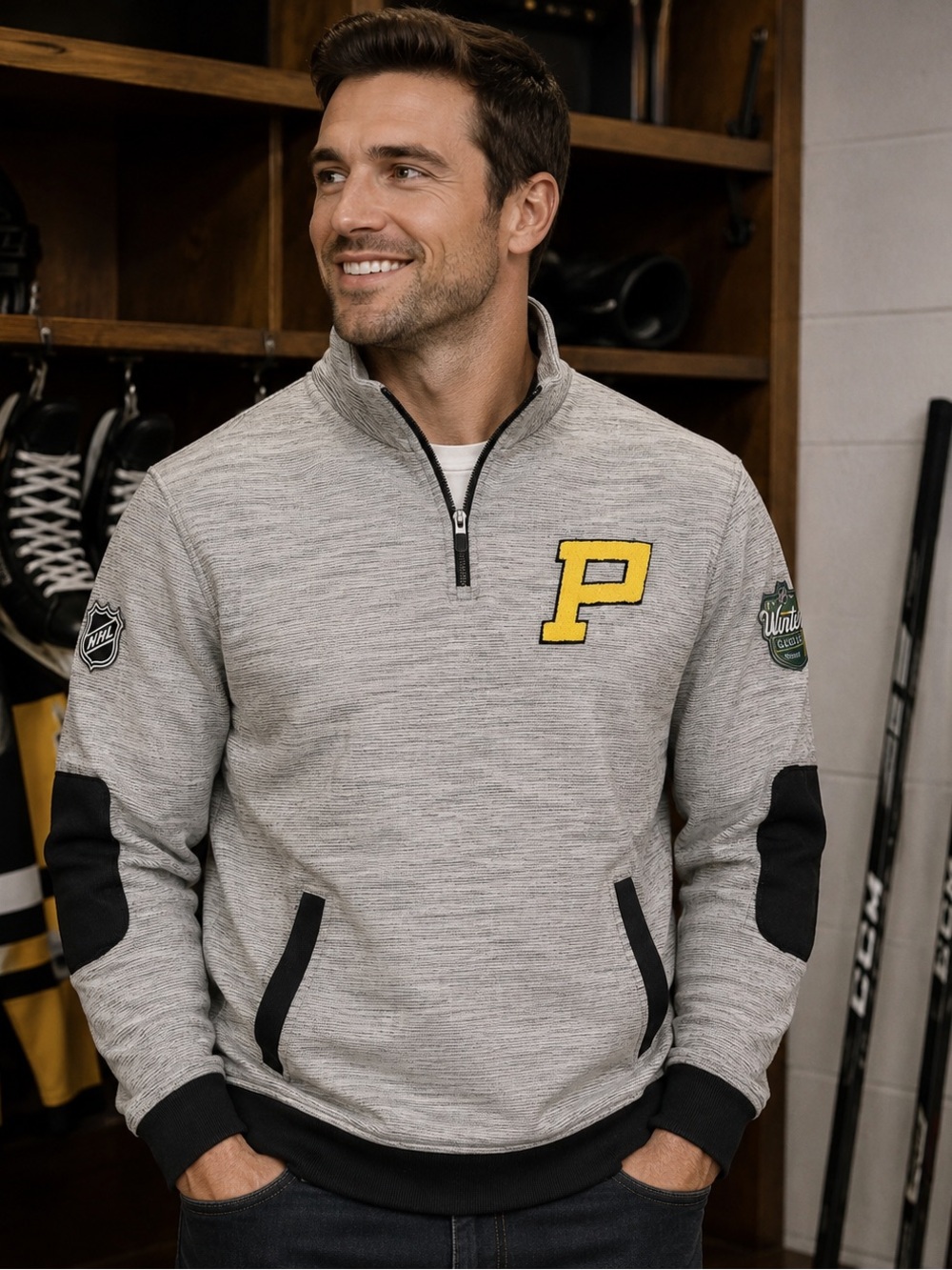 Pittsburgh Penguins NHL Winter Classic Authentic Pro 1/4 Zip Pullover Mens Med